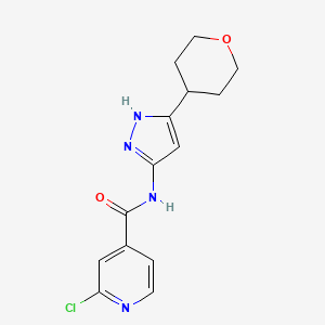 molecular formula C14H15ClN4O2 B2936687 2-chloro-N-[5-(oxan-4-yl)-1H-pyrazol-3-yl]pyridine-4-carboxamide CAS No. 1404214-03-4