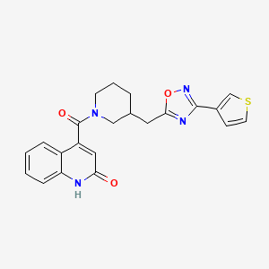 molecular formula C22H20N4O3S B2936702 (2-Hydroxyquinolin-4-yl)(3-((3-(thiophen-3-yl)-1,2,4-oxadiazol-5-yl)methyl)piperidin-1-yl)methanone CAS No. 1705103-62-3