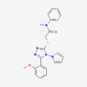 molecular formula C22H21N5O2S B2936708 2-{[5-(2-methoxyphenyl)-4-(1H-pyrrol-1-yl)-4H-1,2,4-triazol-3-yl]sulfanyl}-N-methyl-N-phenylacetamide CAS No. 896315-91-6