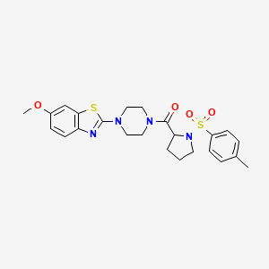 molecular formula C24H28N4O4S2 B2936723 (4-(6-Methoxybenzo[d]thiazol-2-yl)piperazin-1-yl)(1-tosylpyrrolidin-2-yl)methanone CAS No. 1048388-00-6