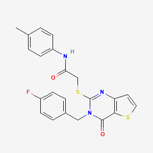 molecular formula C22H18FN3O2S2 B2936747 2-{[3-(4-fluorobenzyl)-4-oxo-3,4-dihydrothieno[3,2-d]pyrimidin-2-yl]sulfanyl}-N-(4-methylphenyl)acetamide CAS No. 1252902-35-4