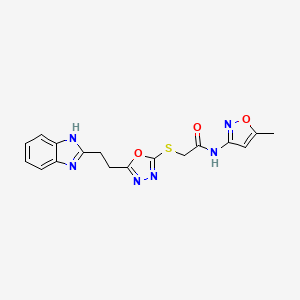 molecular formula C17H16N6O3S B2936764 2-((5-(2-(1H-benzo[d]imidazol-2-yl)ethyl)-1,3,4-oxadiazol-2-yl)thio)-N-(5-methylisoxazol-3-yl)acetamide CAS No. 1226453-73-1
