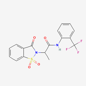 molecular formula C17H13F3N2O4S B2936769 2-(1,1-dioxido-3-oxobenzo[d]isothiazol-2(3H)-yl)-N-(2-(trifluoromethyl)phenyl)propanamide CAS No. 899955-23-8
