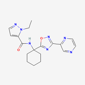 molecular formula C18H21N7O2 B2936770 1-乙基-N-(1-(3-(吡嗪-2-基)-1,2,4-恶二唑-5-基)环己基)-1H-吡唑-5-甲酰胺 CAS No. 1421584-01-1