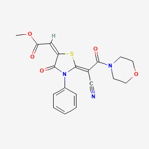 molecular formula C19H17N3O5S B2936777 (E)-methyl 2-((Z)-2-(1-cyano-2-morpholino-2-oxoethylidene)-4-oxo-3-phenylthiazolidin-5-ylidene)acetate CAS No. 799818-05-6