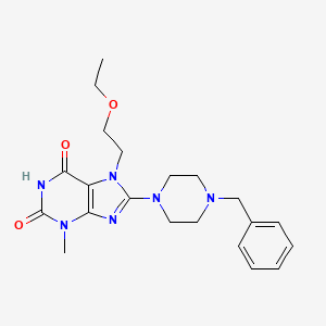 molecular formula C21H28N6O3 B2936785 8-(4-benzylpiperazin-1-yl)-7-(2-ethoxyethyl)-3-methyl-1H-purine-2,6(3H,7H)-dione CAS No. 442557-92-8