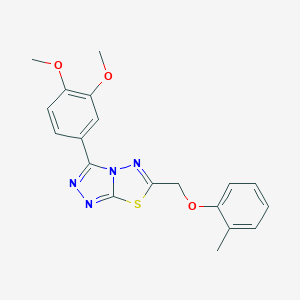 molecular formula C19H18N4O3S B293683 3-(3,4-Dimethoxyphenyl)-6-[(2-methylphenoxy)methyl][1,2,4]triazolo[3,4-b][1,3,4]thiadiazole 