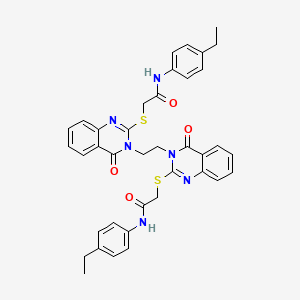 molecular formula C38H36N6O4S2 B2936833 N-(4-ethylphenyl)-2-[(3-{2-[2-({[(4-ethylphenyl)carbamoyl]methyl}sulfanyl)-4-oxo-3,4-dihydroquinazolin-3-yl]ethyl}-4-oxo-3,4-dihydroquinazolin-2-yl)sulfanyl]acetamide CAS No. 689771-93-5