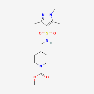 molecular formula C14H24N4O4S B2936839 methyl 4-((1,3,5-trimethyl-1H-pyrazole-4-sulfonamido)methyl)piperidine-1-carboxylate CAS No. 1428378-76-0