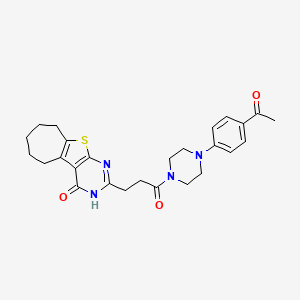 molecular formula C26H30N4O3S B2936855 2-(3-(4-(4-acetylphenyl)piperazin-1-yl)-3-oxopropyl)-6,7,8,9-tetrahydro-3H-cyclohepta[4,5]thieno[2,3-d]pyrimidin-4(5H)-one CAS No. 950314-28-0