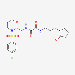 molecular formula C20H27ClN4O6S B2936863 N1-((3-((4-chlorophenyl)sulfonyl)-1,3-oxazinan-2-yl)methyl)-N2-(3-(2-oxopyrrolidin-1-yl)propyl)oxalamide CAS No. 872862-52-7