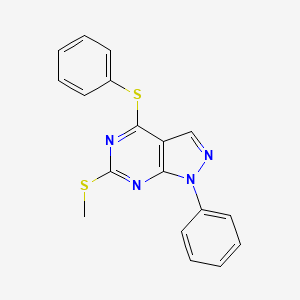molecular formula C18H14N4S2 B2936867 methyl 1-phenyl-4-(phenylsulfanyl)-1H-pyrazolo[3,4-d]pyrimidin-6-yl sulfide CAS No. 478247-60-8