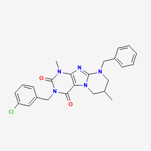 molecular formula C24H24ClN5O2 B2936881 9-benzyl-3-(3-chlorobenzyl)-1,7-dimethyl-6,7,8,9-tetrahydropyrimido[2,1-f]purine-2,4(1H,3H)-dione CAS No. 876151-92-7