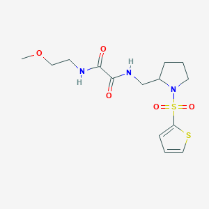 molecular formula C14H21N3O5S2 B2936883 N1-(2-methoxyethyl)-N2-((1-(thiophen-2-ylsulfonyl)pyrrolidin-2-yl)methyl)oxalamide CAS No. 896278-04-9