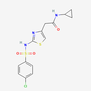molecular formula C14H14ClN3O3S2 B2936885 2-(2-(4-chlorophenylsulfonamido)thiazol-4-yl)-N-cyclopropylacetamide CAS No. 922046-71-7