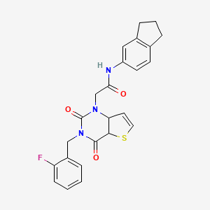 molecular formula C24H20FN3O3S B2936893 N-(2,3-dihydro-1H-inden-5-yl)-2-{3-[(2-fluorophenyl)methyl]-2,4-dioxo-1H,2H,3H,4H-thieno[3,2-d]pyrimidin-1-yl}acetamide CAS No. 1252923-78-6