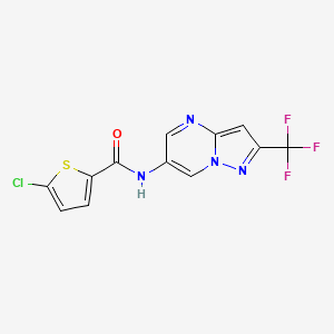 molecular formula C12H6ClF3N4OS B2936895 5-氯-N-(2-(三氟甲基)吡唑并[1,5-a]嘧啶-6-基)噻吩-2-甲酰胺 CAS No. 2034449-19-7