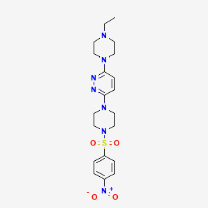 molecular formula C20H27N7O4S B2936897 3-(4-Ethylpiperazin-1-yl)-6-(4-((4-nitrophenyl)sulfonyl)piperazin-1-yl)pyridazine CAS No. 886894-32-2