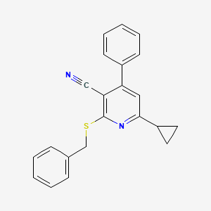 molecular formula C22H18N2S B2936917 2-(苄基硫代)-6-环丙基-4-苯基烟腈 CAS No. 361174-64-3