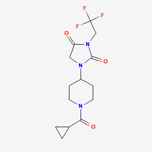 molecular formula C14H18F3N3O3 B2936920 1-(1-Cyclopropanecarbonylpiperidin-4-yl)-3-(2,2,2-trifluoroethyl)imidazolidine-2,4-dione CAS No. 2097930-55-5