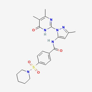 molecular formula C22H26N6O4S B2936942 N-(1-(4,5-dimethyl-6-oxo-1,6-dihydropyrimidin-2-yl)-3-methyl-1H-pyrazol-5-yl)-4-(piperidin-1-ylsulfonyl)benzamide CAS No. 1052607-86-9