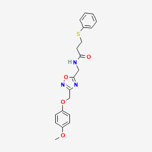 molecular formula C20H21N3O4S B2937001 N-((3-((4-methoxyphenoxy)methyl)-1,2,4-oxadiazol-5-yl)methyl)-3-(phenylthio)propanamide CAS No. 1226429-49-7