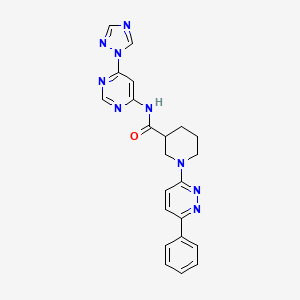molecular formula C22H21N9O B2937013 N-(6-(1H-1,2,4-triazol-1-yl)pyrimidin-4-yl)-1-(6-phenylpyridazin-3-yl)piperidine-3-carboxamide CAS No. 1448124-66-0