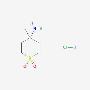 molecular formula C6H14ClNO2S B2937048 4-Amino-4-methyl-1Lambda(6)-thiane-1,1-dione hydrochloride CAS No. 1986297-99-7