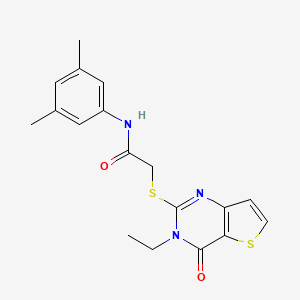 molecular formula C18H19N3O2S2 B2937053 N-(3,5-dimethylphenyl)-2-((3-ethyl-4-oxo-3,4-dihydrothieno[3,2-d]pyrimidin-2-yl)thio)acetamide CAS No. 1297966-81-4