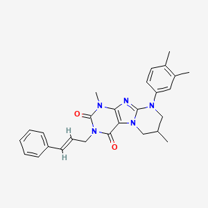 molecular formula C27H29N5O2 B2937057 3-肉桂基-9-(3,4-二甲苯基)-1,7-二甲基-6,7,8,9-四氢嘧啶并[2,1-f]嘌呤-2,4(1H,3H)-二酮 CAS No. 873076-39-2