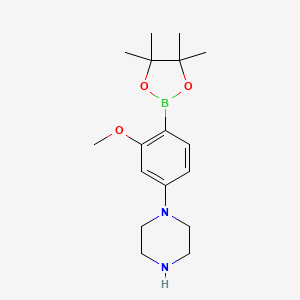 molecular formula C17H27BN2O3 B2937067 1-[3-Methoxy-4-(4,4,5,5-tetramethyl-1,3,2-dioxaborolan-2-yl)phenyl]piperazine CAS No. 2223055-02-3