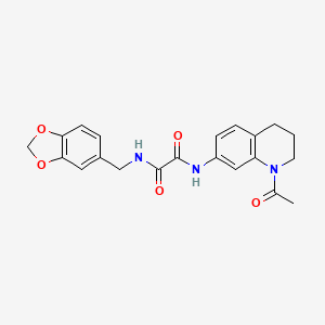 molecular formula C21H21N3O5 B2937076 N'-(1-乙酰基-3,4-二氢-2H-喹啉-7-基)-N-(1,3-苯并二氧杂环-5-基甲基)草酰胺 CAS No. 898439-58-2