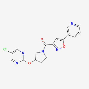 molecular formula C17H14ClN5O3 B2937096 (3-((5-Chloropyrimidin-2-yl)oxy)pyrrolidin-1-yl)(5-(pyridin-3-yl)isoxazol-3-yl)methanone CAS No. 2034575-65-8