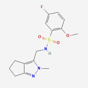 molecular formula C15H18FN3O3S B2937108 5-fluoro-2-methoxy-N-((2-methyl-2,4,5,6-tetrahydrocyclopenta[c]pyrazol-3-yl)methyl)benzenesulfonamide CAS No. 2034553-10-9