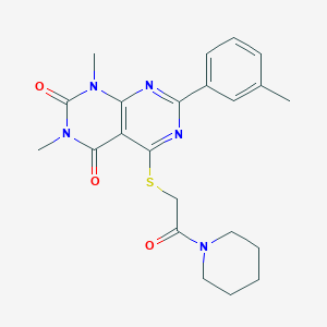 molecular formula C22H25N5O3S B2937119 1,3-dimethyl-5-((2-oxo-2-(piperidin-1-yl)ethyl)thio)-7-(m-tolyl)pyrimido[4,5-d]pyrimidine-2,4(1H,3H)-dione CAS No. 893906-01-9