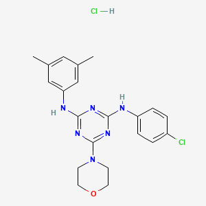 molecular formula C21H24Cl2N6O B2937125 N2-(4-氯苯基)-N4-(3,5-二甲基苯基)-6-吗啉-1,3,5-三嗪-2,4-二胺盐酸盐 CAS No. 1179385-73-9