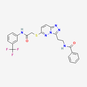 molecular formula C23H19F3N6O2S B2937138 N-(2-(6-((2-oxo-2-((3-(trifluoromethyl)phenyl)amino)ethyl)thio)-[1,2,4]triazolo[4,3-b]pyridazin-3-yl)ethyl)benzamide CAS No. 872994-04-2