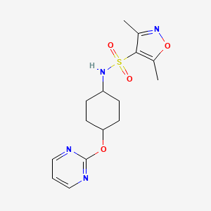 molecular formula C15H20N4O4S B2937141 3,5-dimethyl-N-((1r,4r)-4-(pyrimidin-2-yloxy)cyclohexyl)isoxazole-4-sulfonamide CAS No. 2034278-70-9