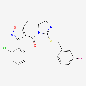 (3-(2-chlorophenyl)-5-methylisoxazol-4-yl)(2-((3-fluorobenzyl)thio)-4,5-dihydro-1H-imidazol-1-yl)methanone