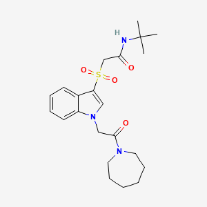 molecular formula C22H31N3O4S B2937143 2-((1-(2-(氮杂环丁基)-2-氧代乙基)-1H-吲哚-3-基)磺酰基)-N-(叔丁基)乙酰胺 CAS No. 878061-19-9