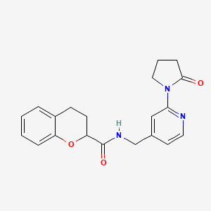 molecular formula C20H21N3O3 B2937166 N-((2-(2-oxopyrrolidin-1-yl)pyridin-4-yl)methyl)chroman-2-carboxamide CAS No. 2034466-10-7
