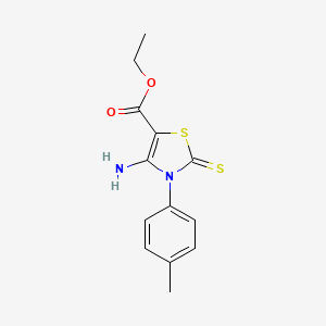 molecular formula C13H14N2O2S2 B2937169 Ethyl 4-amino-3-(4-methylphenyl)-2-thioxo-2,3-dihydro-1,3-thiazole-5-carboxylate CAS No. 57036-99-4