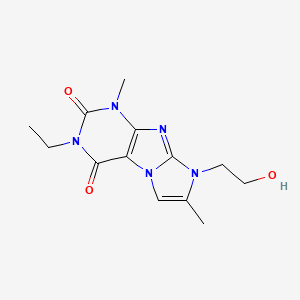 molecular formula C13H17N5O3 B2937180 3-ethyl-8-(2-hydroxyethyl)-1,7-dimethyl-1H-imidazo[2,1-f]purine-2,4(3H,8H)-dione CAS No. 927556-15-8