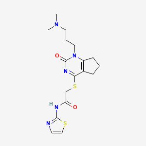 molecular formula C17H23N5O2S2 B2937204 2-((1-(3-(dimethylamino)propyl)-2-oxo-2,5,6,7-tetrahydro-1H-cyclopenta[d]pyrimidin-4-yl)thio)-N-(thiazol-2-yl)acetamide CAS No. 898434-39-4