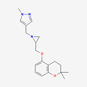 molecular formula C19H25N3O2 B2937212 4-[[2-[(2,2-Dimethyl-3,4-dihydrochromen-5-yl)oxymethyl]aziridin-1-yl]methyl]-1-methylpyrazole CAS No. 2411299-28-8