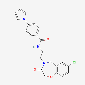 molecular formula C22H20ClN3O3 B2937219 N-(2-(7-chloro-3-oxo-2,3-dihydrobenzo[f][1,4]oxazepin-4(5H)-yl)ethyl)-4-(1H-pyrrol-1-yl)benzamide CAS No. 2034411-53-3