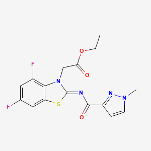molecular formula C16H14F2N4O3S B2937230 (Z)-ethyl 2-(4,6-difluoro-2-((1-methyl-1H-pyrazole-3-carbonyl)imino)benzo[d]thiazol-3(2H)-yl)acetate CAS No. 1173635-81-8