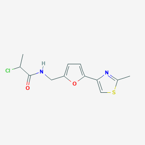 molecular formula C12H13ClN2O2S B2937239 2-Chloro-N-[[5-(2-methyl-1,3-thiazol-4-yl)furan-2-yl]methyl]propanamide CAS No. 2411297-55-5