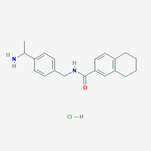 molecular formula C20H25ClN2O B2937280 N-[[4-(1-Aminoethyl)phenyl]methyl]-5,6,7,8-tetrahydronaphthalene-2-carboxamide;hydrochloride CAS No. 2418659-17-1