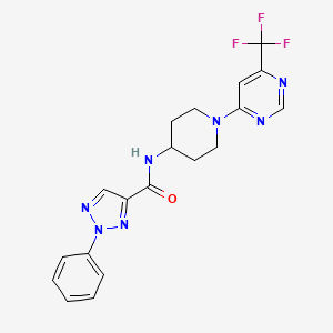 molecular formula C19H18F3N7O B2937289 2-苯基-N-(1-(6-(三氟甲基)嘧啶-4-基)哌啶-4-基)-2H-1,2,3-三唑-4-甲酰胺 CAS No. 2034412-26-3